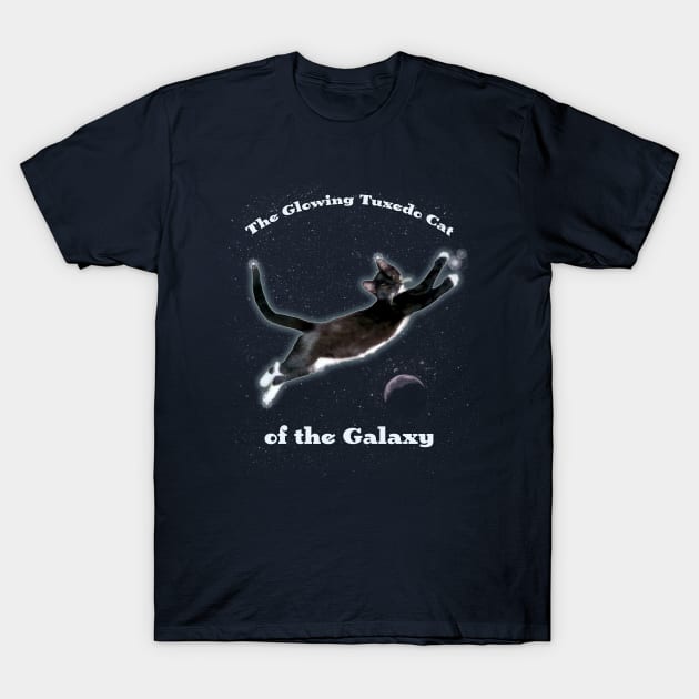 The Glowing Tuxedo Cat of the Galaxy T-Shirt by jdunster